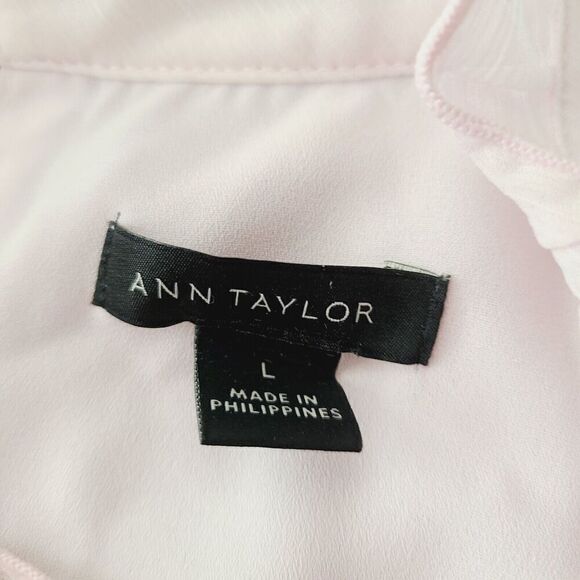 Ann Taylor Top‎ L Pink Chiffon Lightweight Lined Smocked Long Sleeve Blouse - Picture 7 of 9